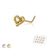 12PCS OF CZ CENTER HEART 316L SURGICAL STEEL L-SHAPE NOSE BOX